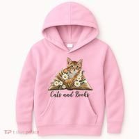 Cats And Books Floral Cute Kids Hoodie thumb 0