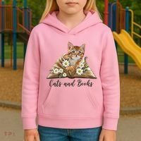 Cats And Books Floral Cute Kids Hoodie thumb 3