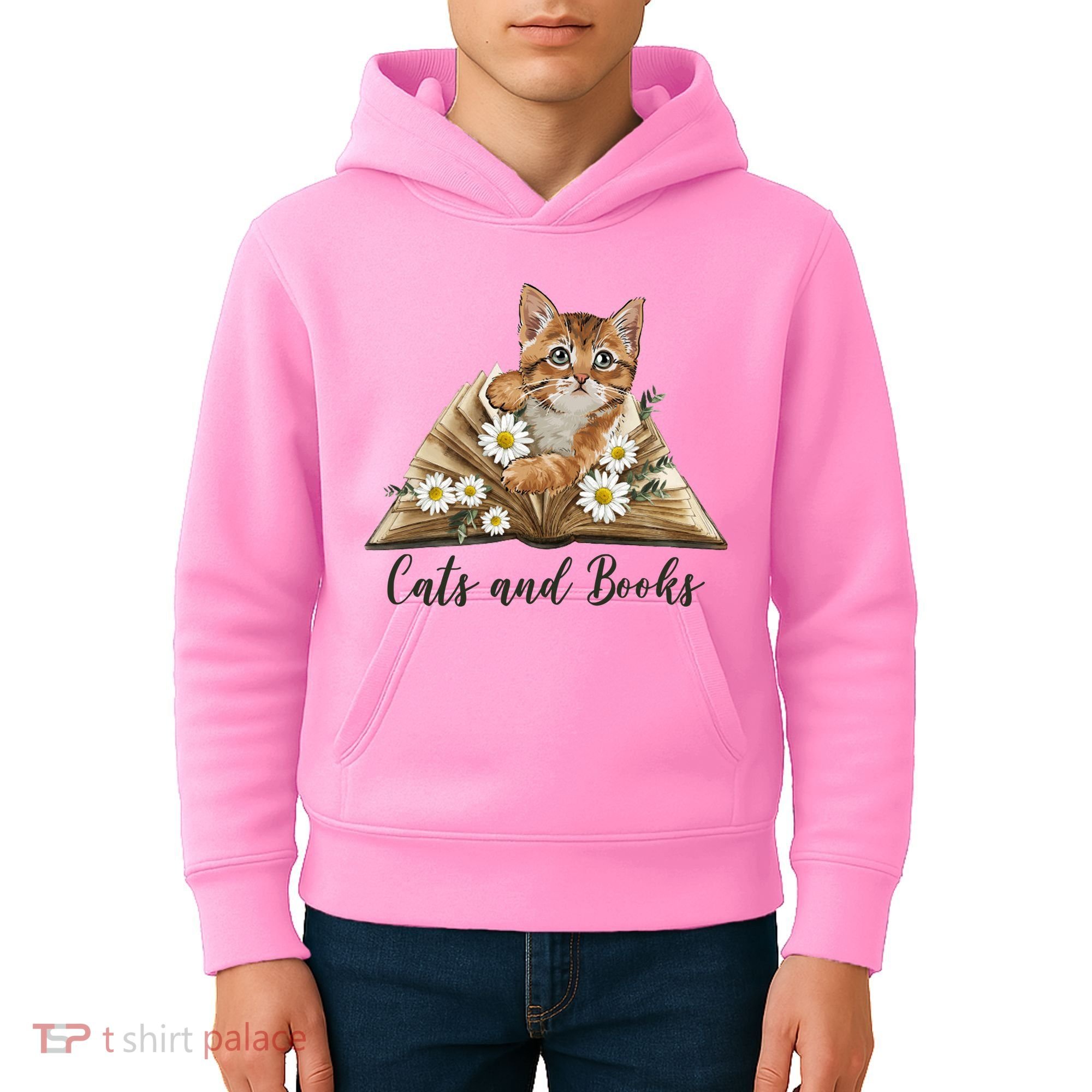Cats And Books Floral Cute Kids Hoodie