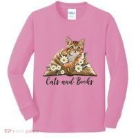 Cats And Books Floral Cute Kids Long Sleeve Shirt thumb 0