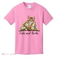 Cats And Books Floral Cute Kids T-Shirt thumb 0