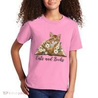 Cats And Books Floral Cute Kids T-Shirt thumb 2