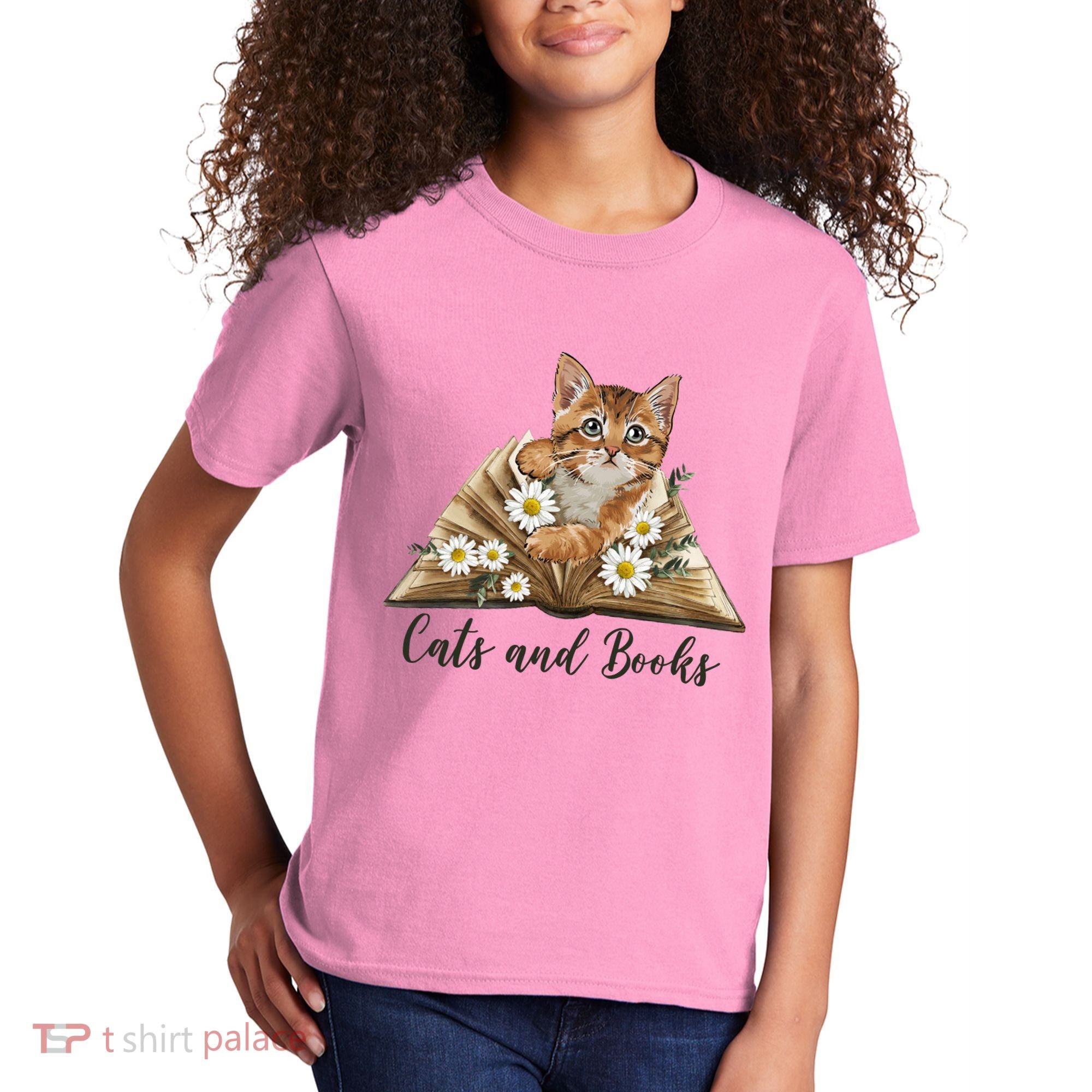 Cats And Books Floral Cute Kids T-Shirt