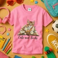 Cats And Books Floral Cute Kids T-Shirt thumb 3
