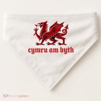 Cymru am byth Wales Red Welsh Dragon Cymraeg Flag USA-Made Doggie Bandana thumb 0