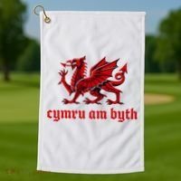Cymru am byth Wales Red Welsh Dragon Cymraeg Flag Golf Towel thumb 1