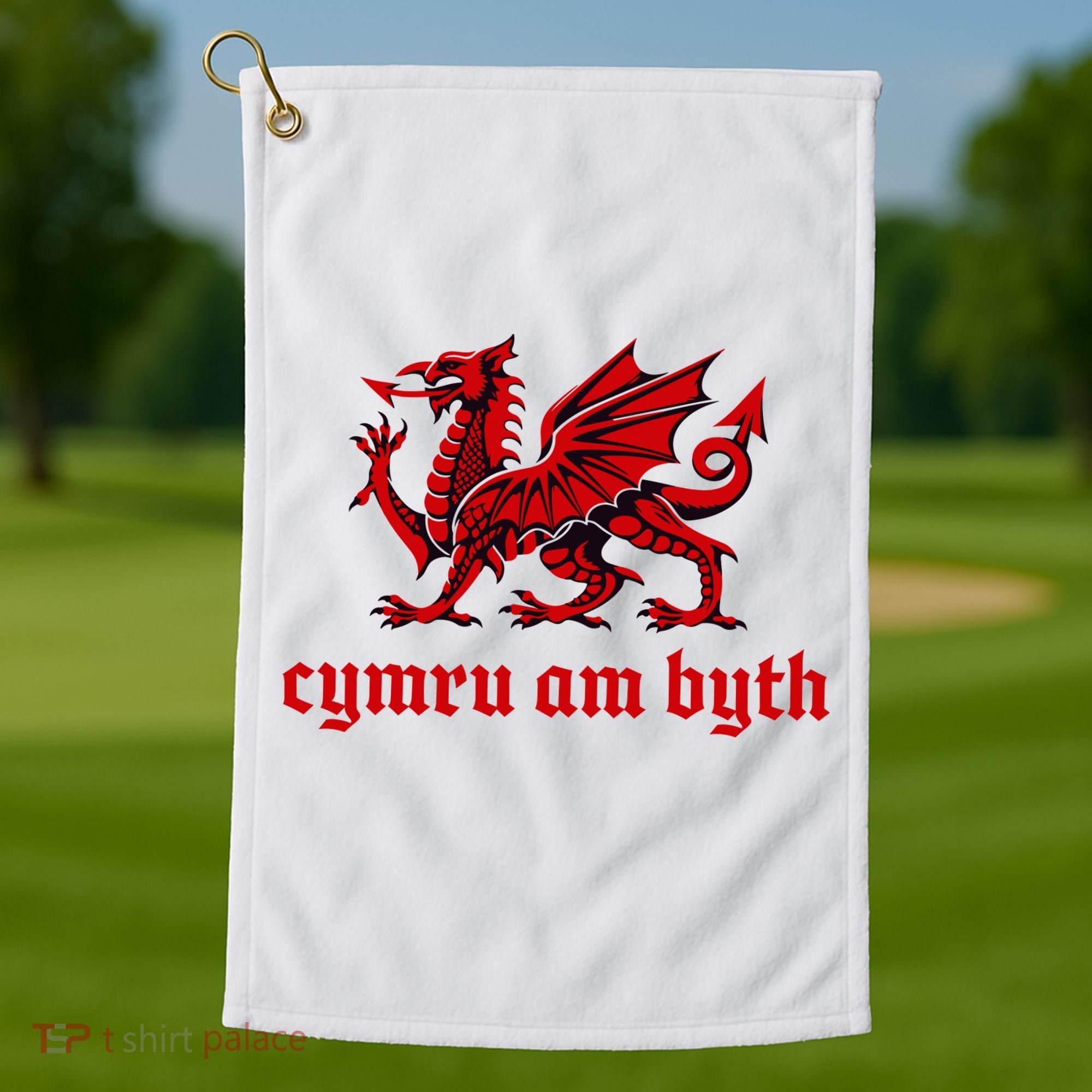 Cymru am byth Wales Red Welsh Dragon Cymraeg Flag Golf Towel