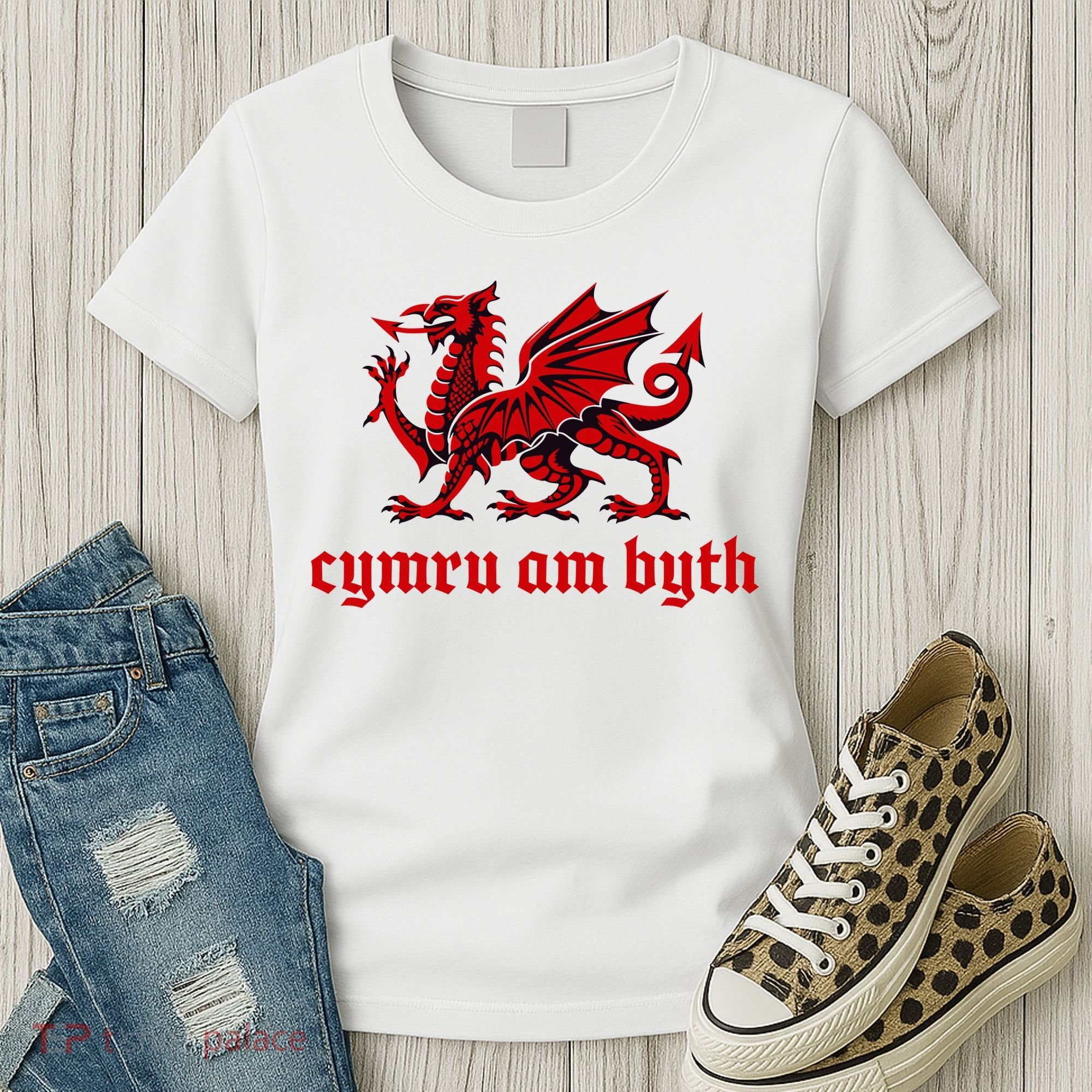 Cymru am byth Wales Red Welsh Dragon Cymraeg Flag Women's T-Shirt