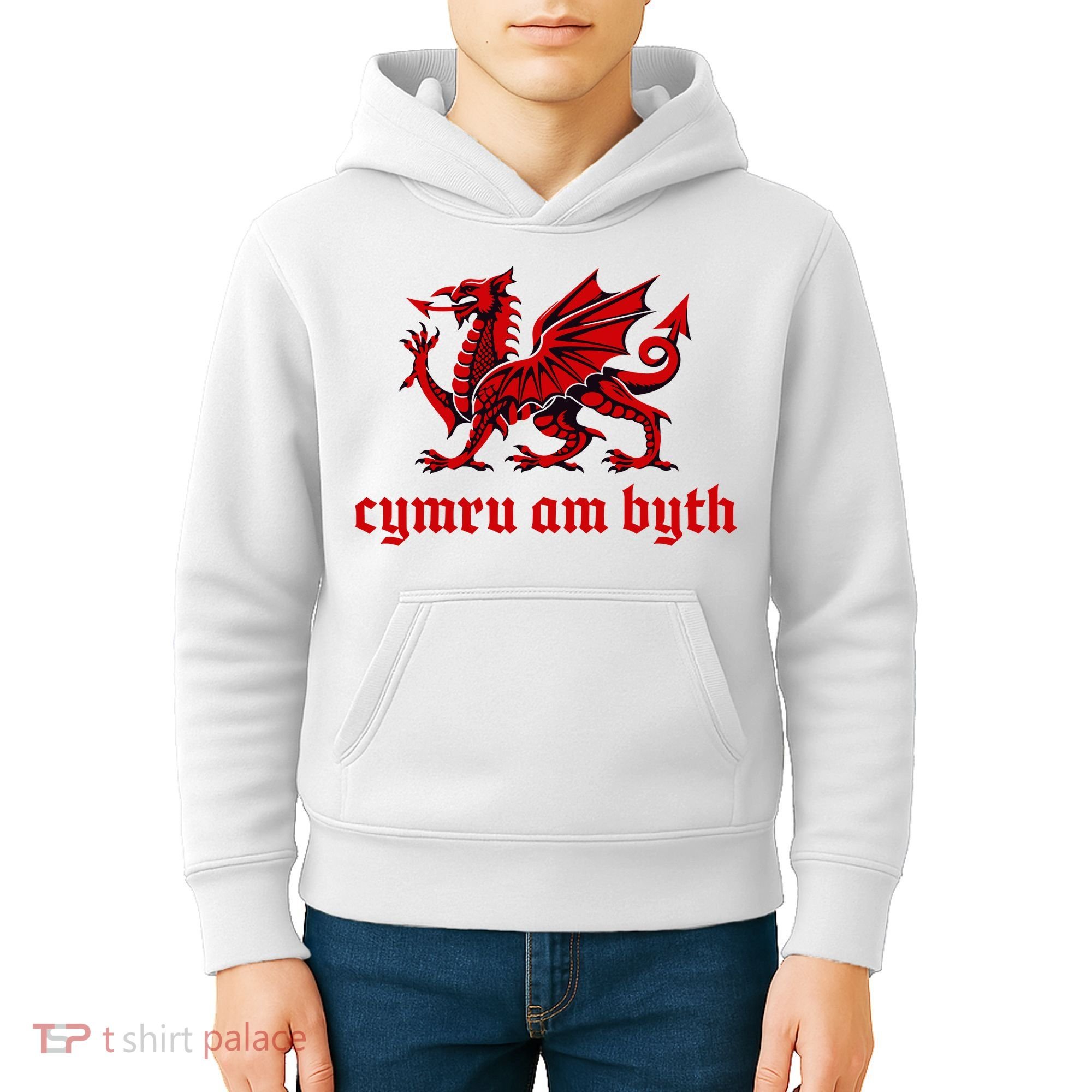 Cymru am byth Wales Red Welsh Dragon Cymraeg Flag Kids Hoodie
