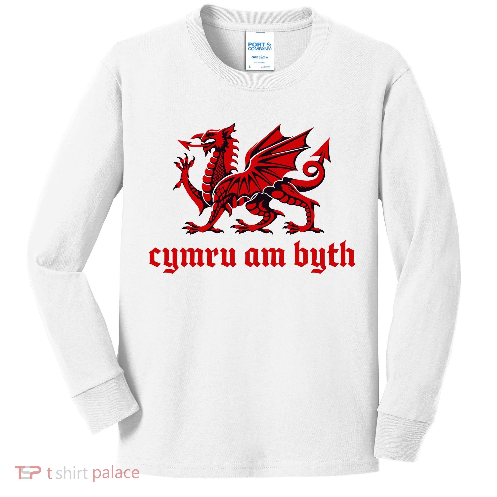 Cymru am byth Wales Red Welsh Dragon Cymraeg Flag Kids Long Sleeve Shirt