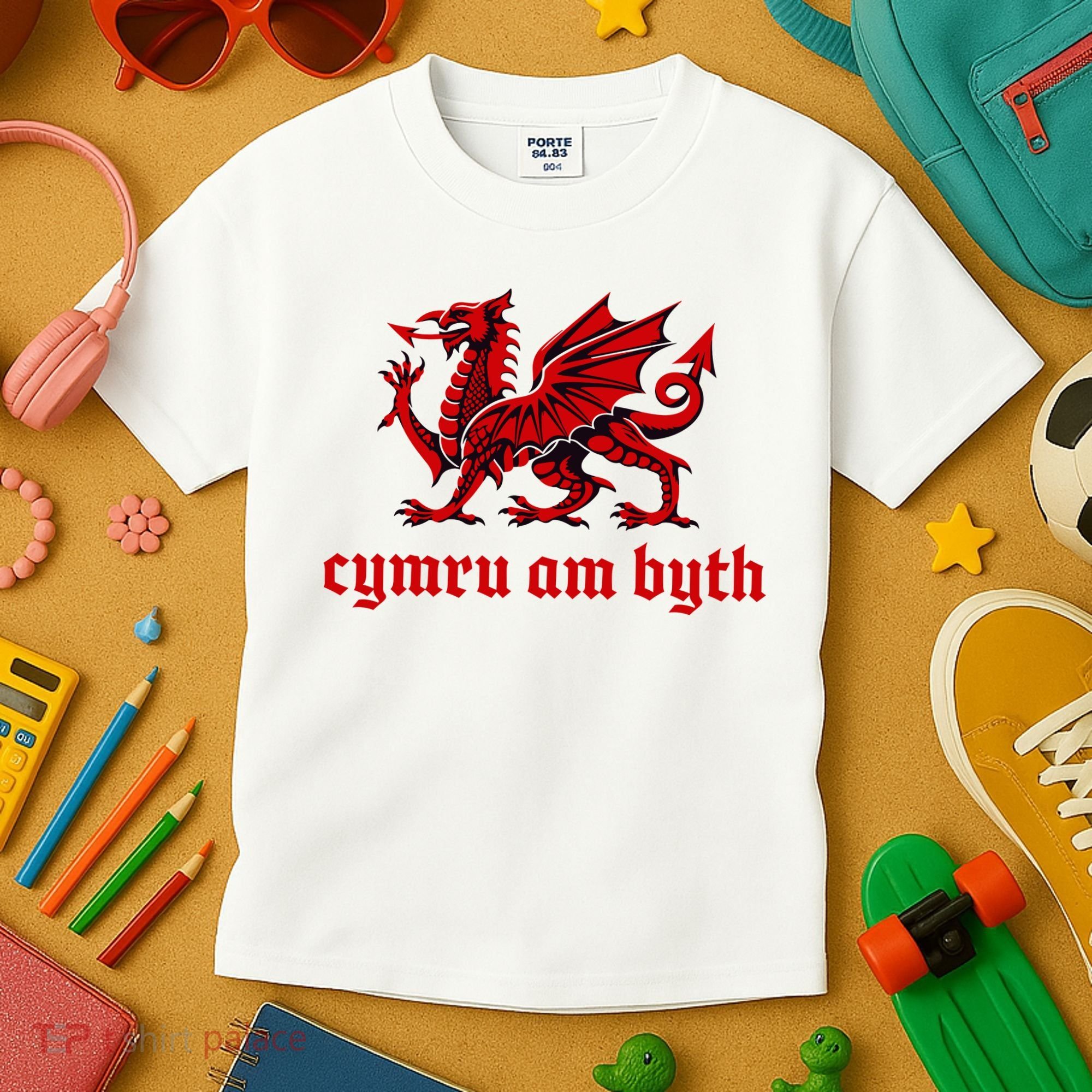 Cymru am byth Wales Red Welsh Dragon Cymraeg Flag Kids T-Shirt