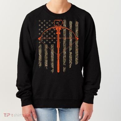 Crossbow Archery Bow Hunting Camo American Flag Distressed Women's Sweatshirt