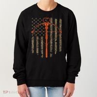 Crossbow Archery Bow Hunting Camo American Flag Distressed Women's Sweatshirt thumb 0