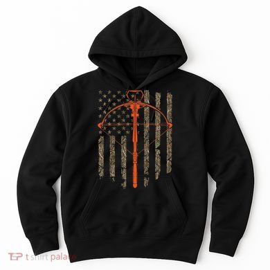 Crossbow Archery Bow Hunting Camo American Flag Distressed Hoodie