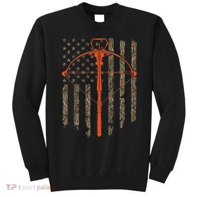 Crossbow Archery Bow Hunting Camo American Flag Distressed Sweatshirt