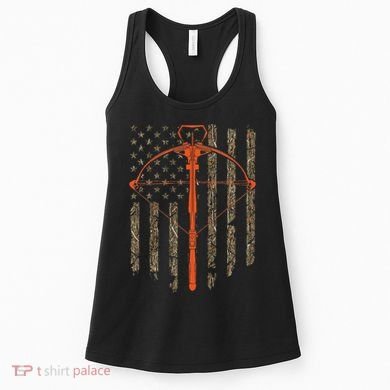 Crossbow Archery Bow Hunting Camo American Flag Distressed Women's Tank Top