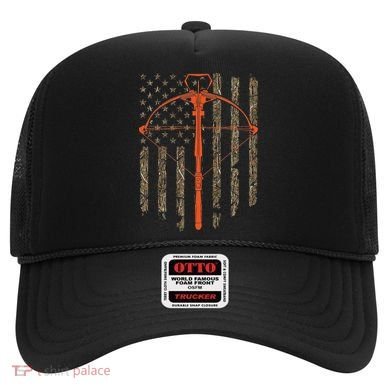 Crossbow Archery Bow Hunting Camo American Flag Distressed Hat