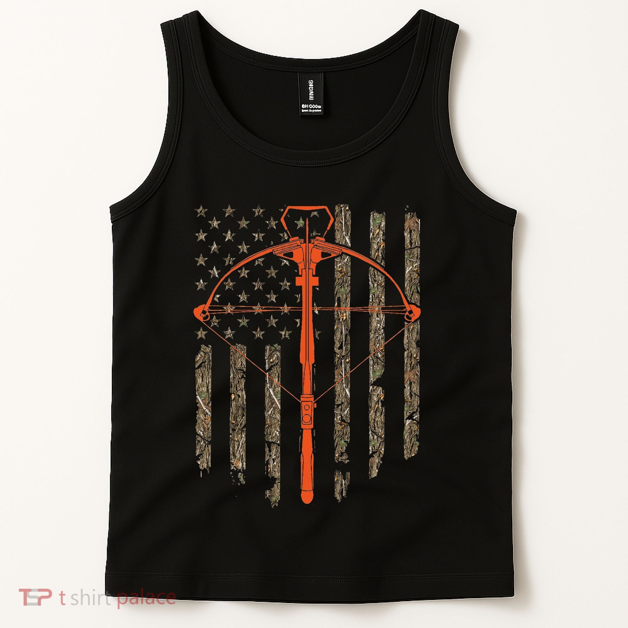 Crossbow Archery Bow Hunting Camo American Flag Distressed Tank Top