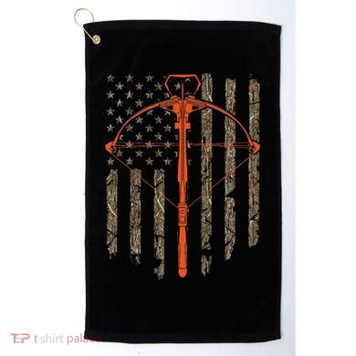 Crossbow Archery Bow Hunting Camo American Flag Distressed Golf Towel
