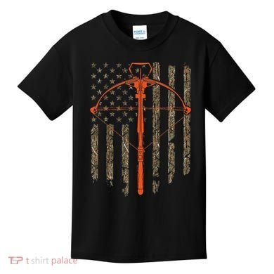 Crossbow Archery Bow Hunting Camo American Flag Distressed Kids T-Shirt