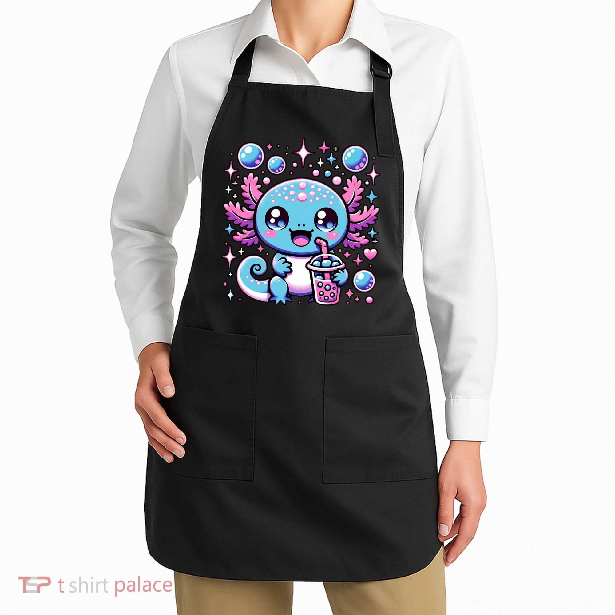 Cute Axolotl Bubble Boba Tea Anime   Apron