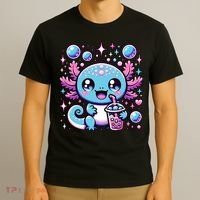 Cute Axolotl Bubble Boba Tea Anime   T-Shirt thumb 3