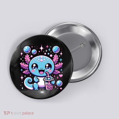 Cute Axolotl Bubble Boba Tea Anime   Button