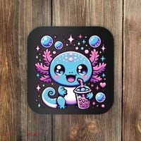 Cute Axolotl Bubble Boba Tea Anime   Coaster thumb 0