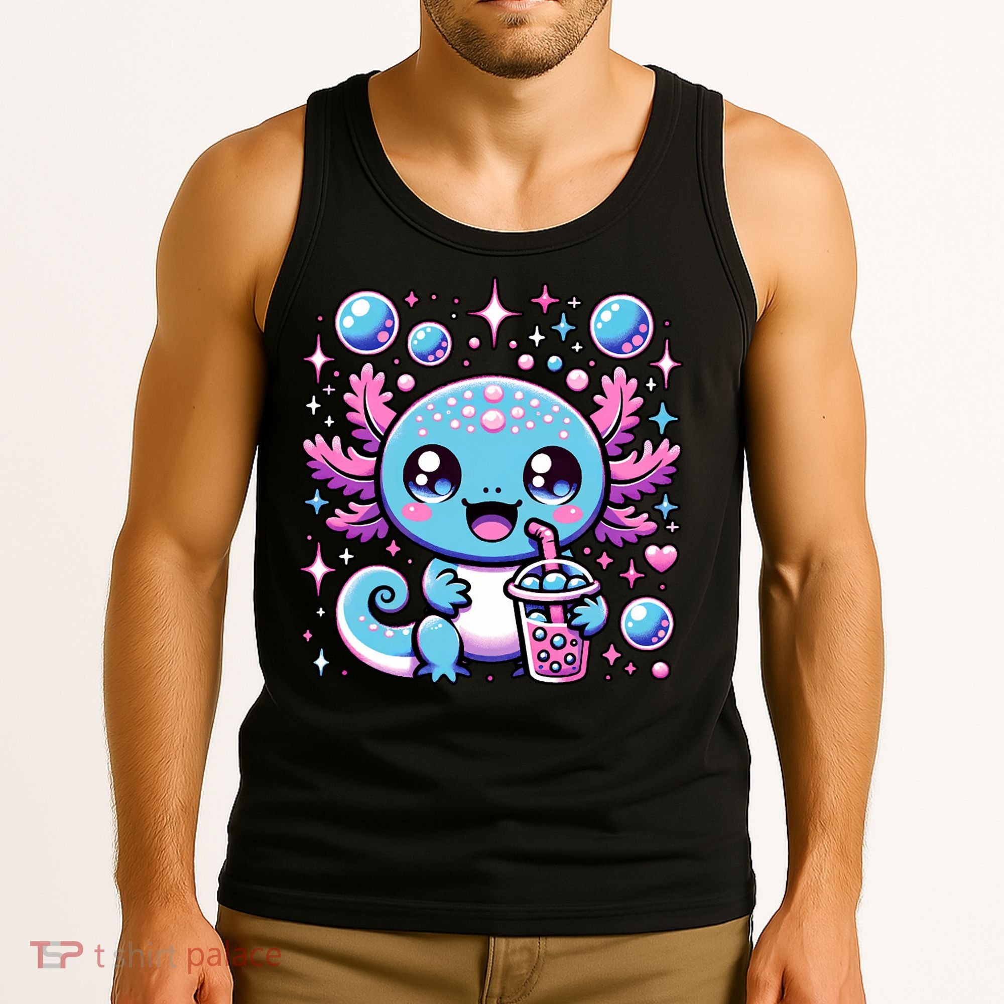 Cute Axolotl Bubble Boba Tea Anime   Tank Top