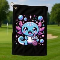 Cute Axolotl Bubble Boba Tea Anime   Golf Towel thumb 1