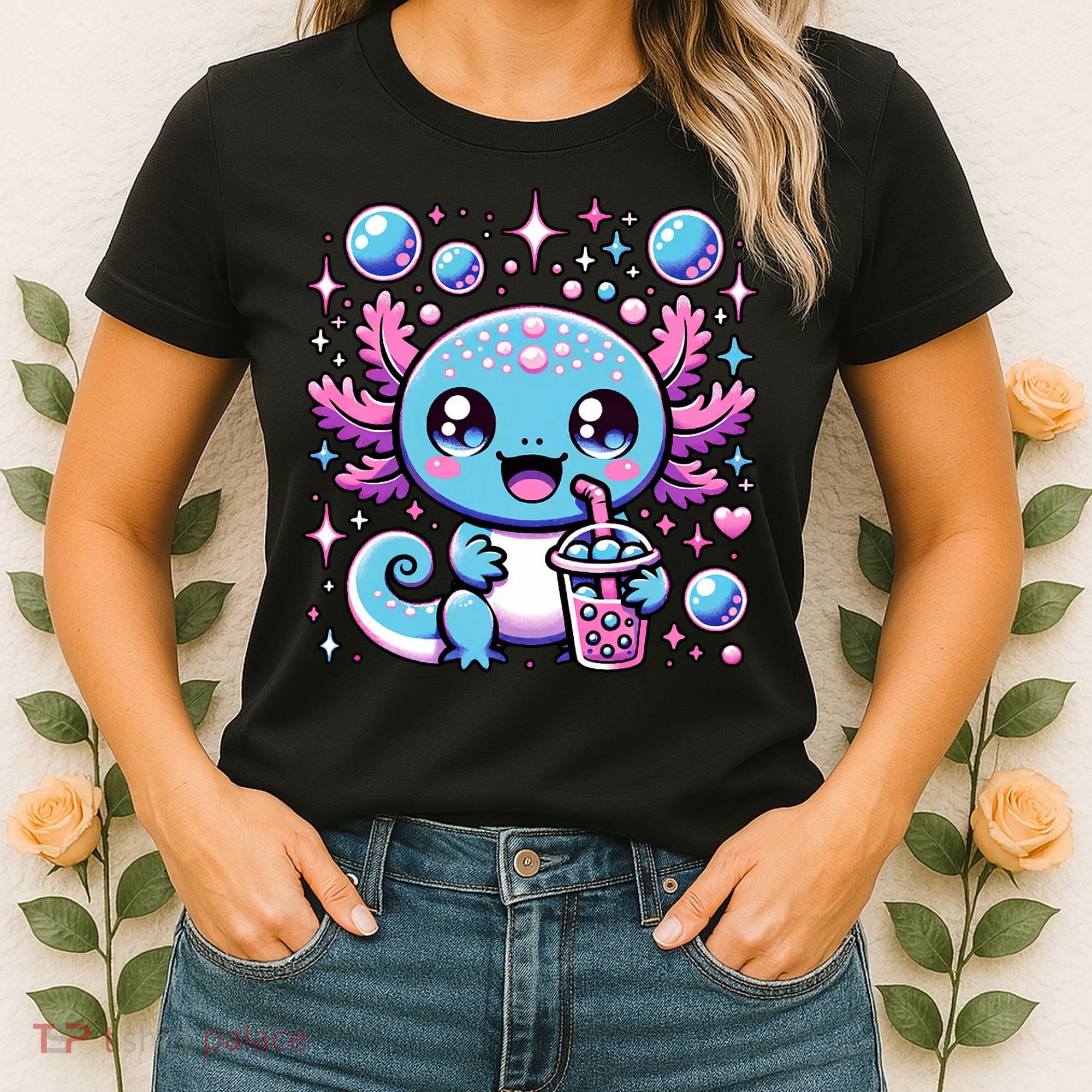 Cute Axolotl Bubble Boba Tea Anime   Women's T-Shirt