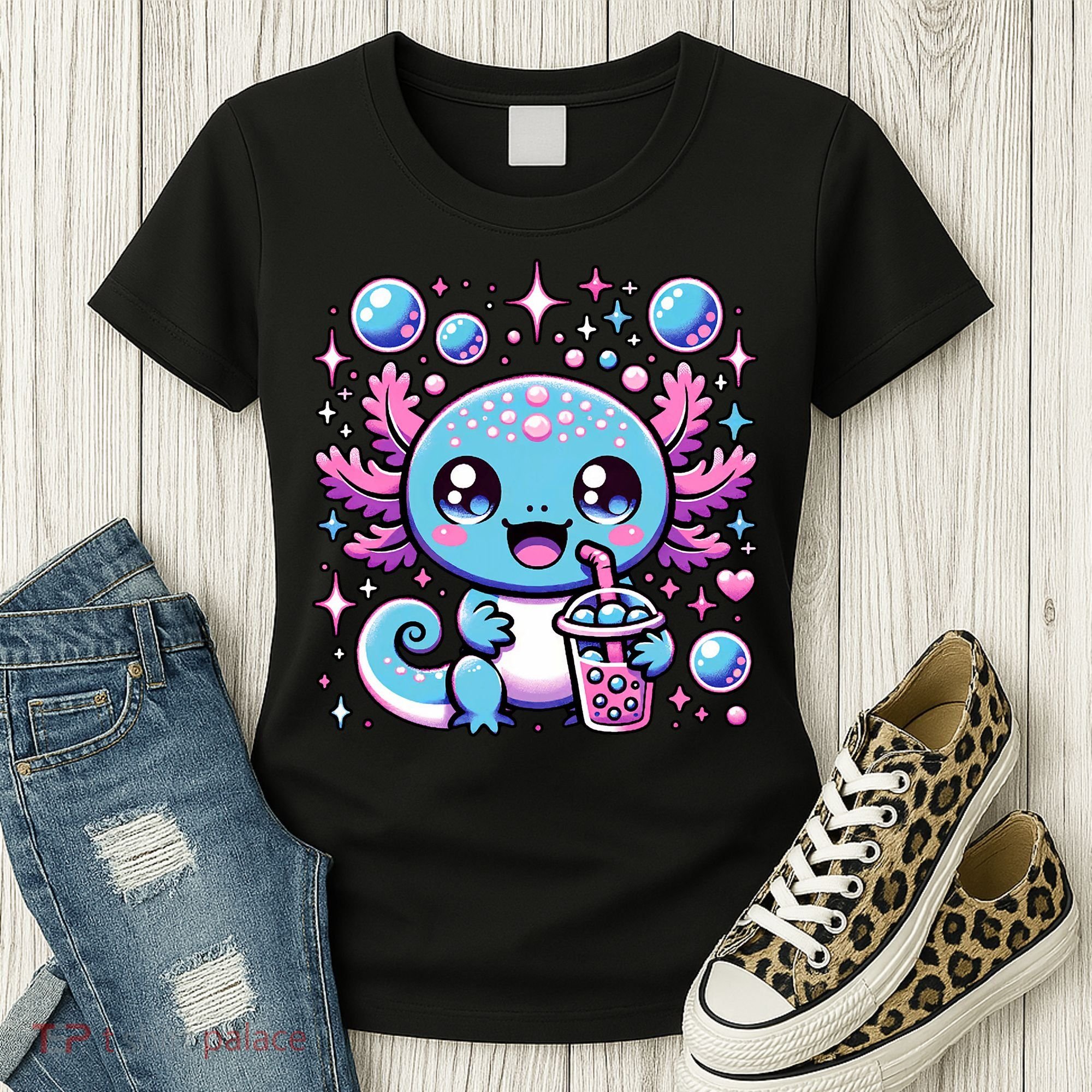 Cute Axolotl Bubble Boba Tea Anime   Women's T-Shirt