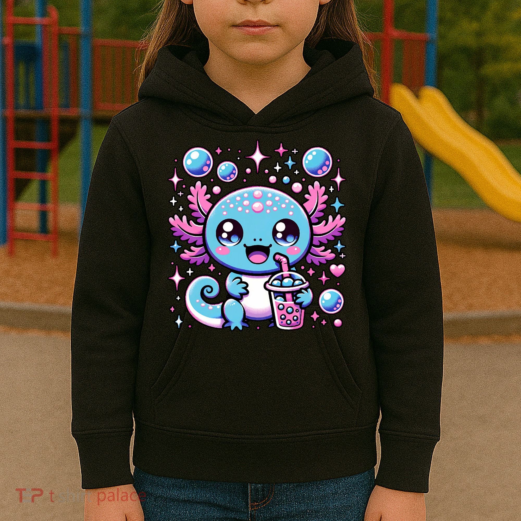 Cute Axolotl Bubble Boba Tea Anime   Kids Hoodie