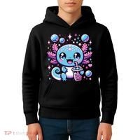Cute Axolotl Bubble Boba Tea Anime   Kids Hoodie thumb 4