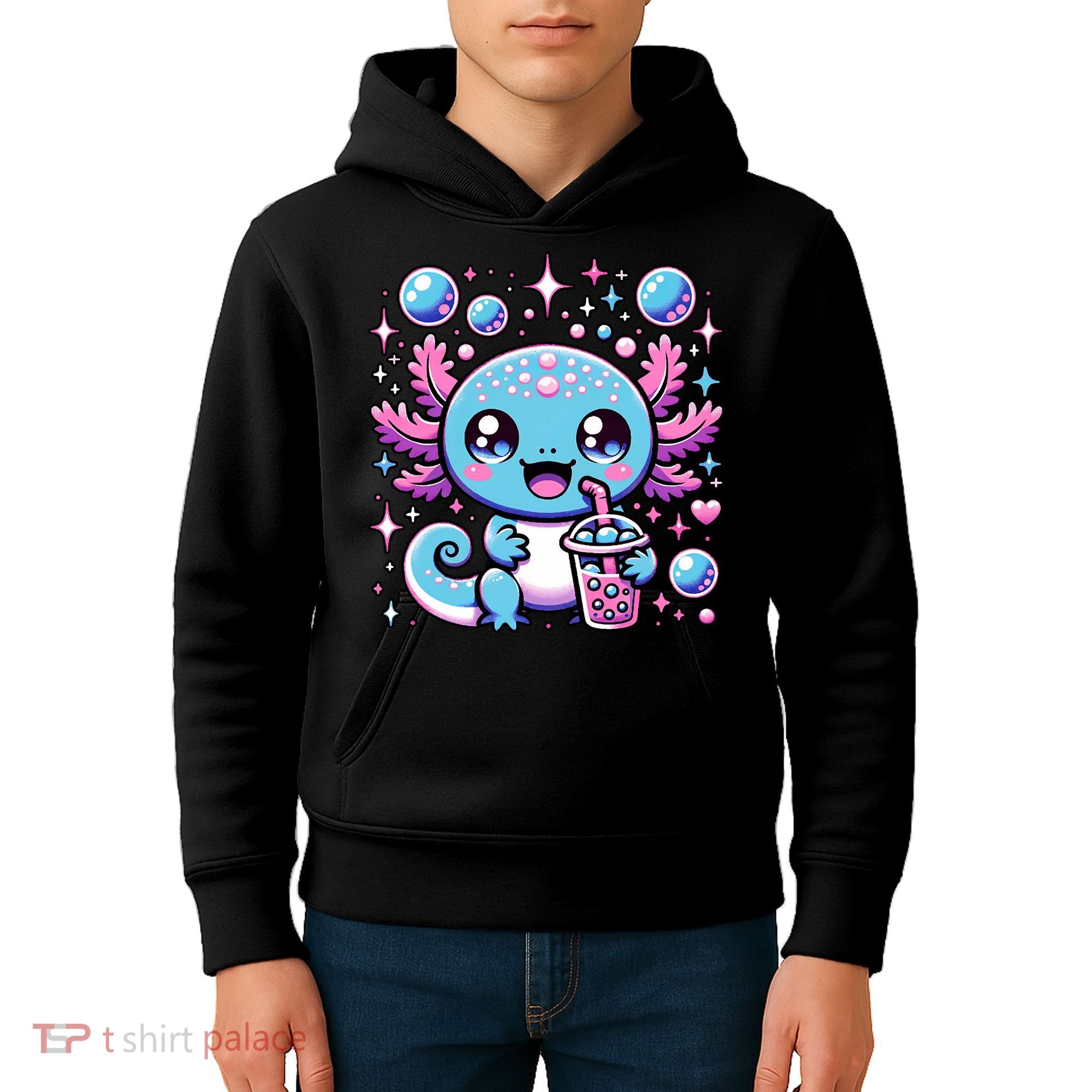 Cute Axolotl Bubble Boba Tea Anime   Kids Hoodie