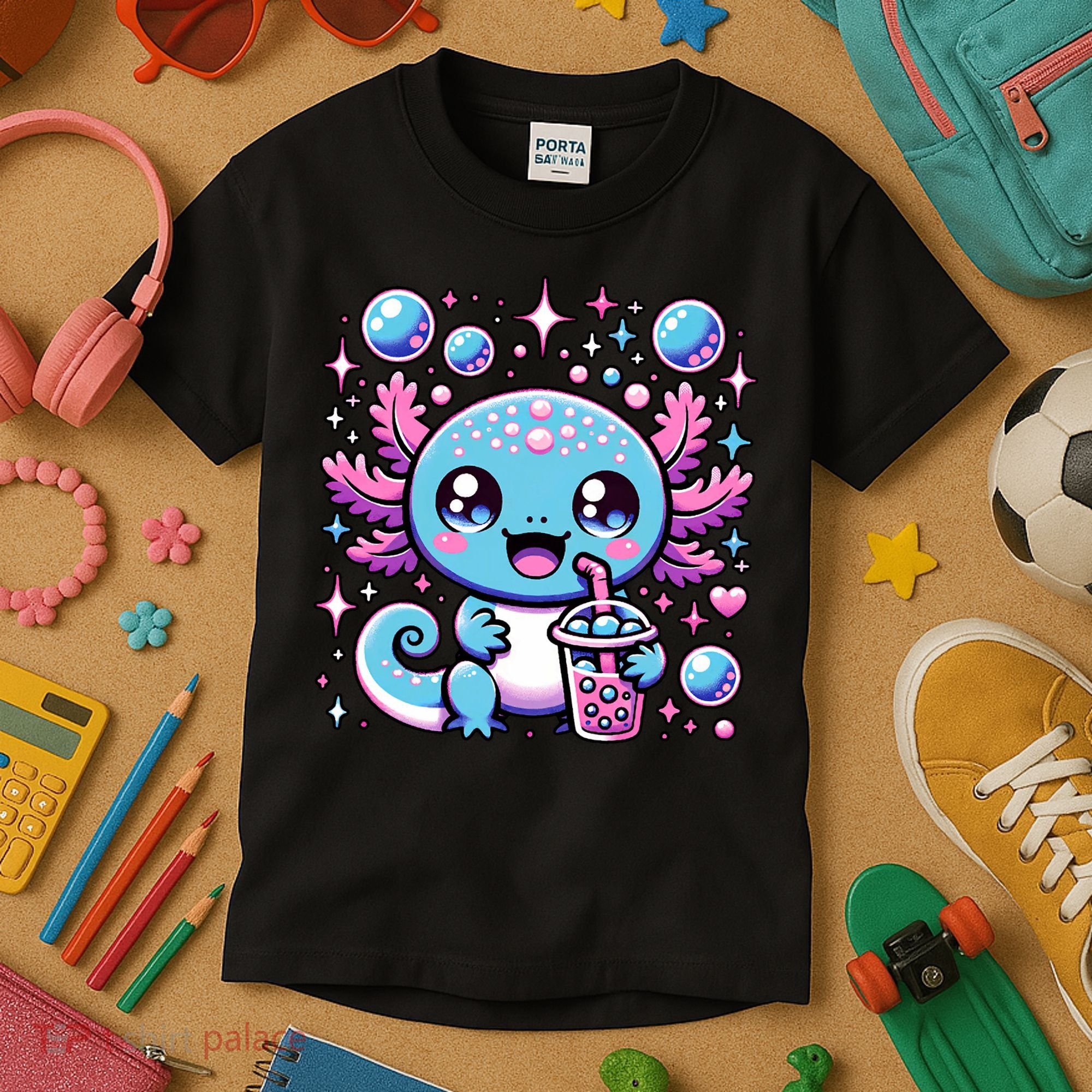 Cute Axolotl Bubble Boba Tea Anime   Kids T-Shirt