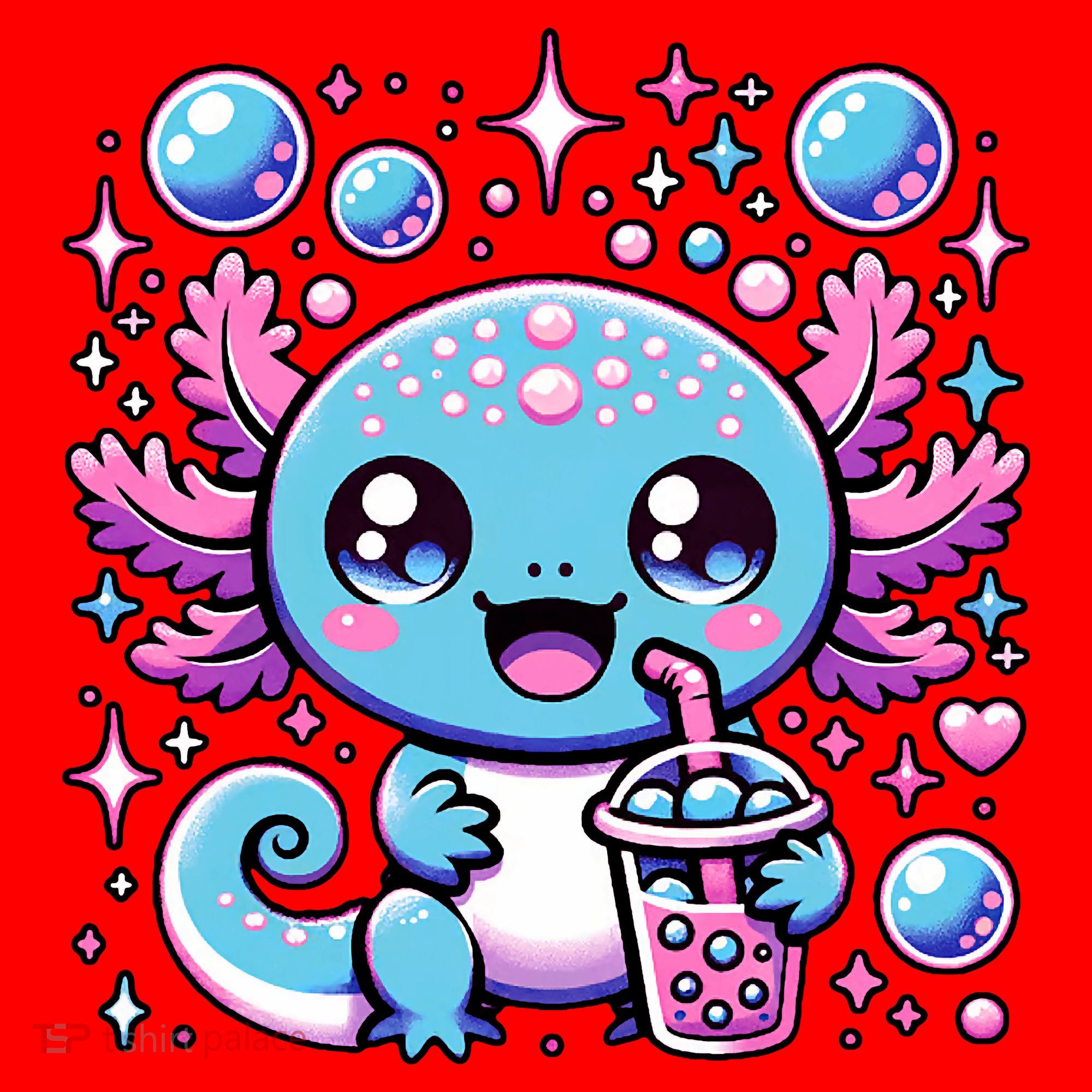 Cute Axolotl Bubble Boba Tea Anime   Santa Hat