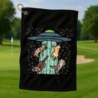 Cats Abducted By Ufo Funny Alien Space Lover Golf Towel thumb 1