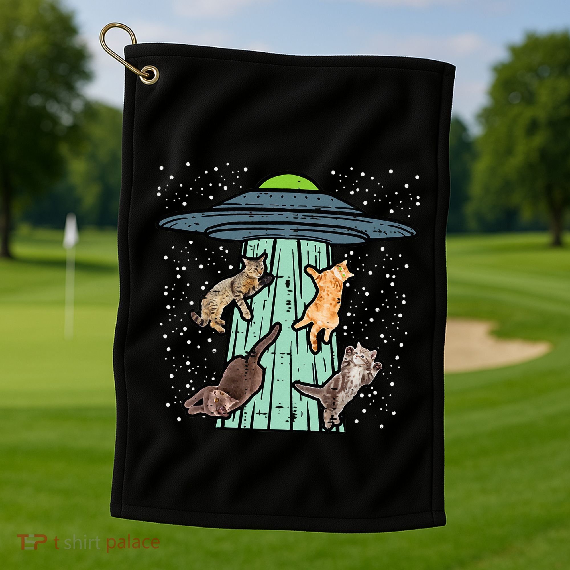Cats Abducted By Ufo Funny Alien Space Lover Golf Towel