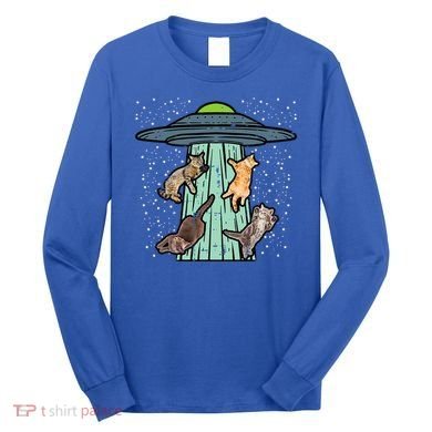 Cats Abducted By Ufo Funny Alien Space Lover Long Sleeve Shirt
