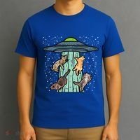 Cats Abducted By Ufo Funny Alien Space Lover T-Shirt thumb 3