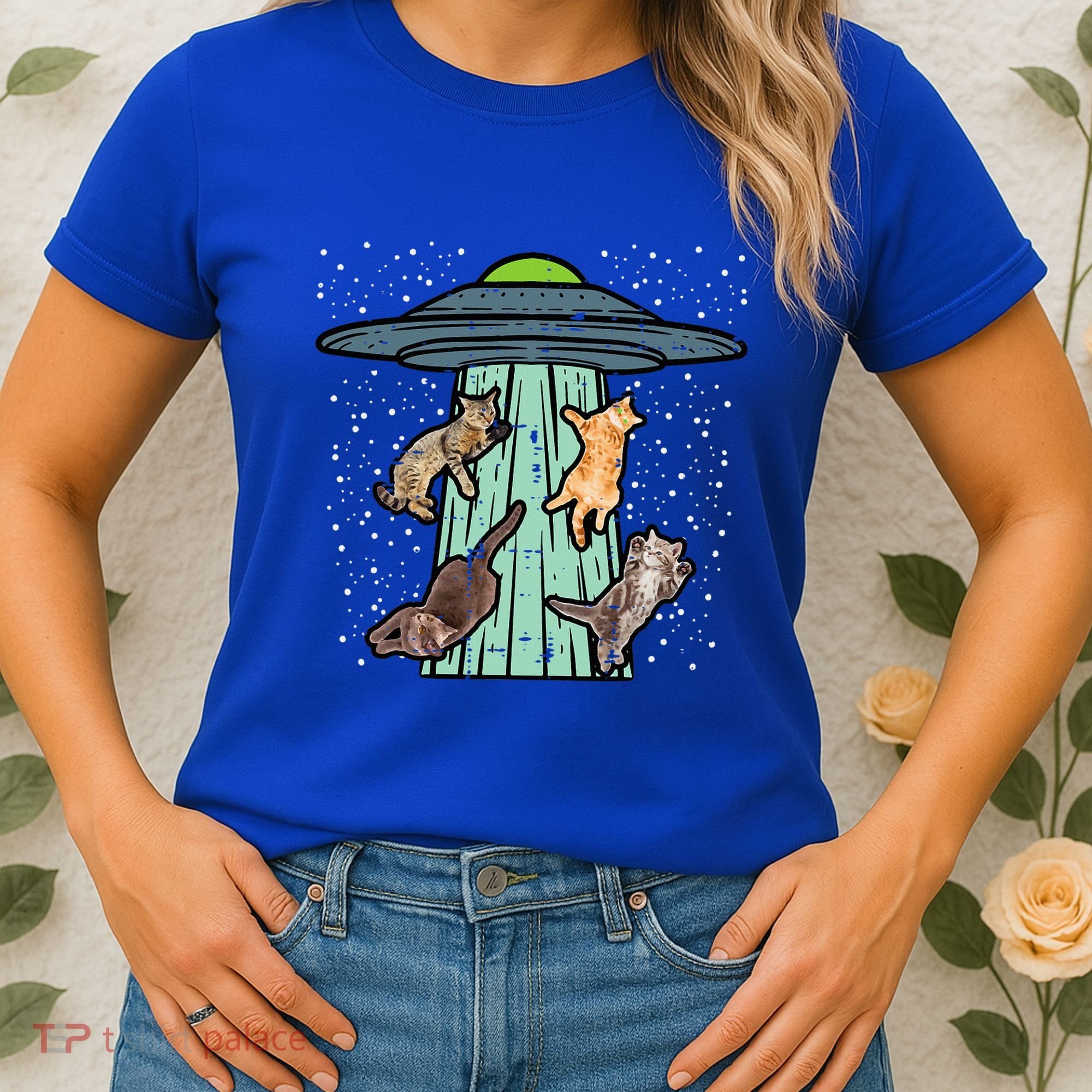Cats Abducted By Ufo Funny Alien Space Lover Women's T-Shirt