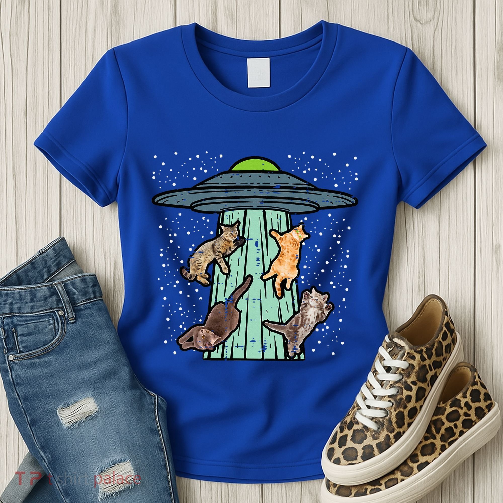 Cats Abducted By Ufo Funny Alien Space Lover Women's T-Shirt