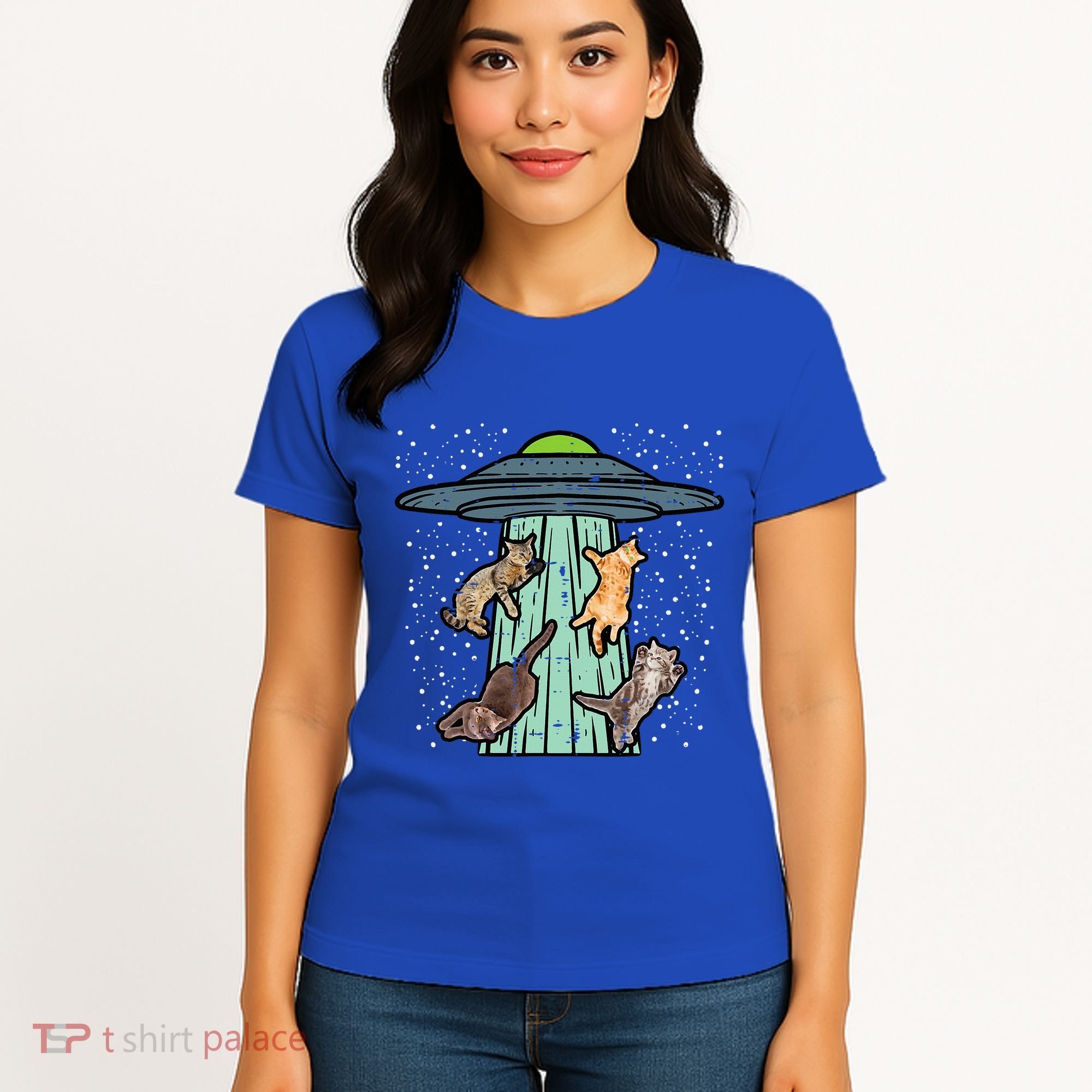 Cats Abducted By Ufo Funny Alien Space Lover Women's T-Shirt