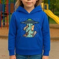 Cats Abducted By Ufo Funny Alien Space Lover Kids Hoodie thumb 3