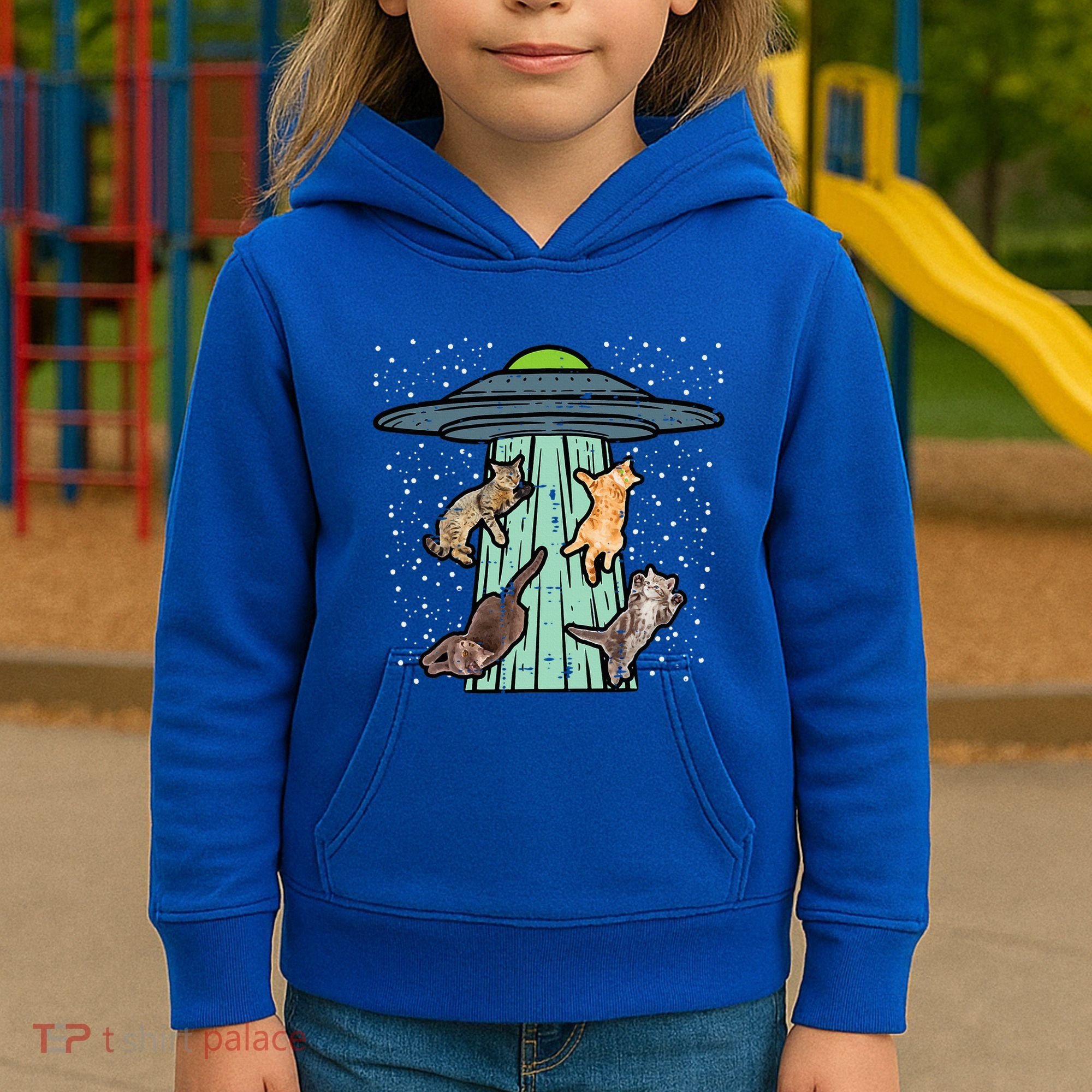 Cats Abducted By Ufo Funny Alien Space Lover Kids Hoodie