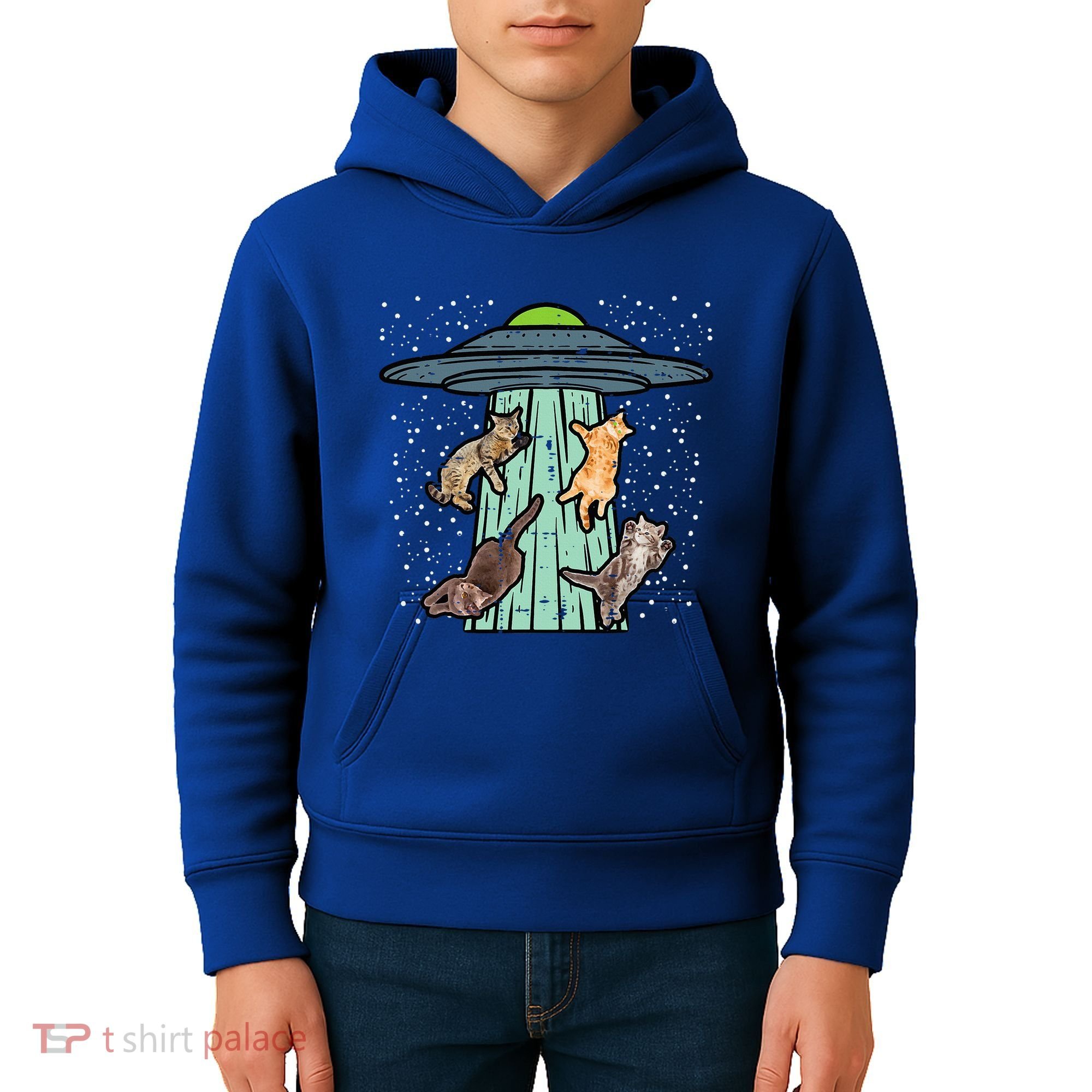 Cats Abducted By Ufo Funny Alien Space Lover Kids Hoodie
