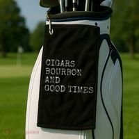 Cigars and Bourbon Good Times Drinking Smoking Golf Towel thumb 2