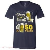 Cheers And Beers To 50 Years Old Beer 50th Birthday Beer V-Neck T-Shirt thumb 0