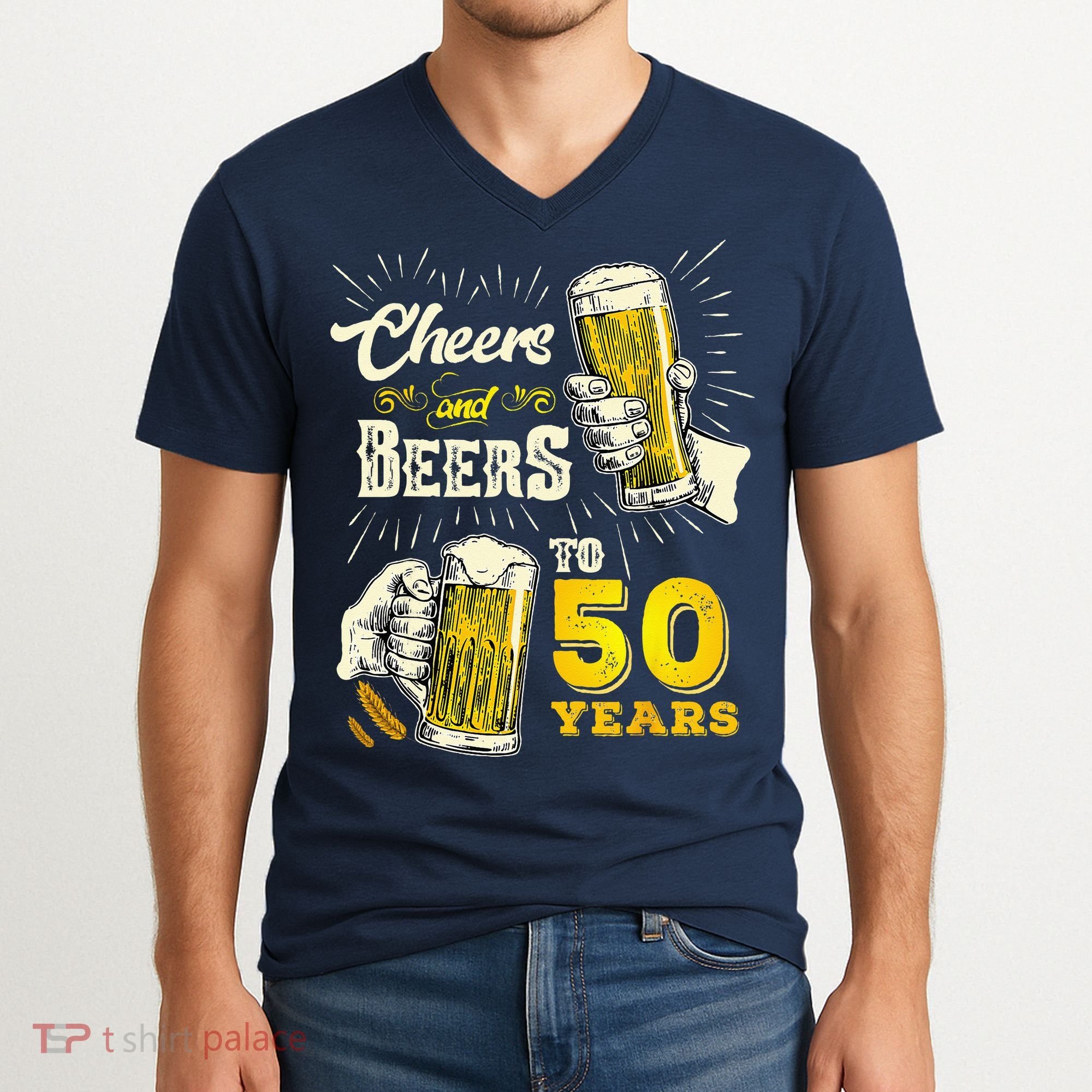 Cheers And Beers To 50 Years Old Beer 50th Birthday Beer V-Neck T-Shirt